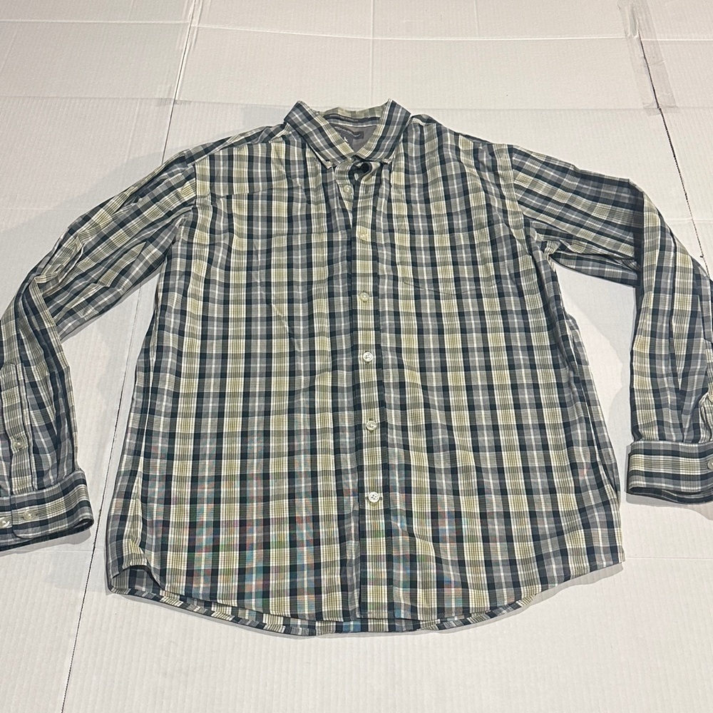 Eddie Bauer wrinkle free classic knit Plaid Button-Up long Shirt 100% cotton